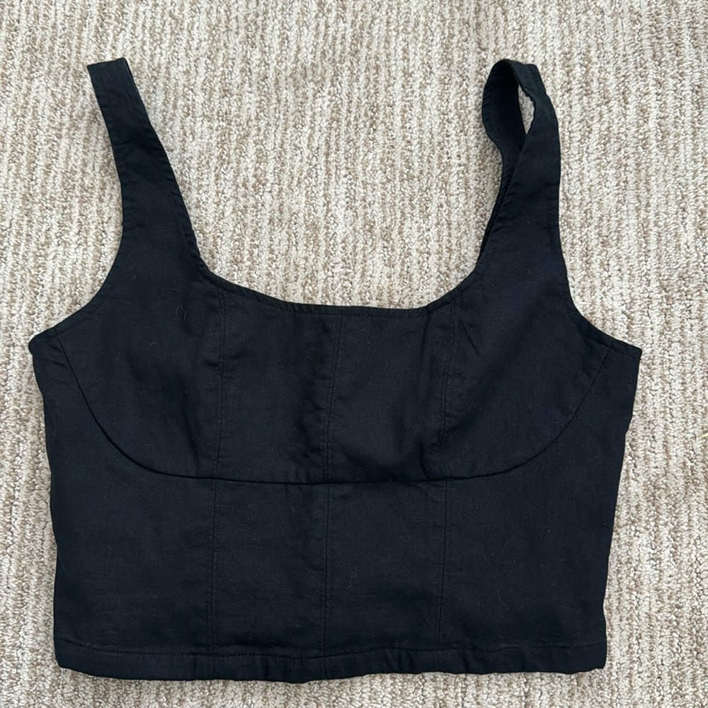 LINEN-BLEND CROPPED top